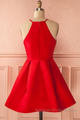 Simple Red Short Semi Formal Prom Dresses Homecoming Dresses, Short Red Mini Formal Graduation Evening Dresses